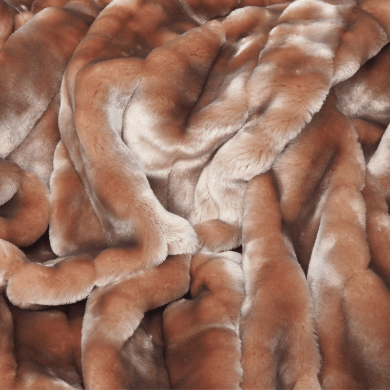 Close-up of honey faux fur textured fabric