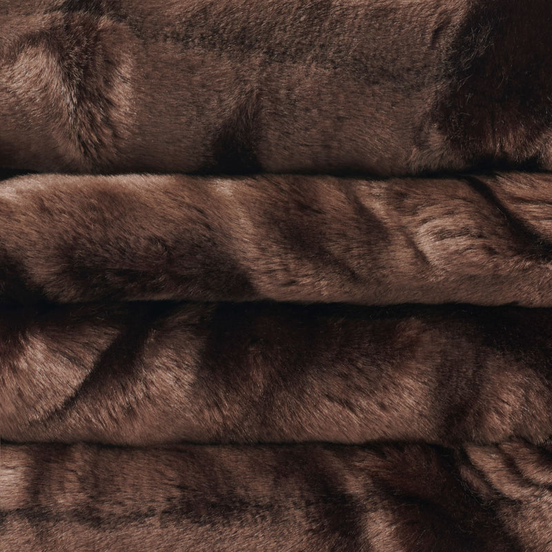 close up view of chocolate faux fur blanket