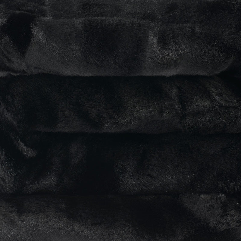close up view of black faux fur blanket