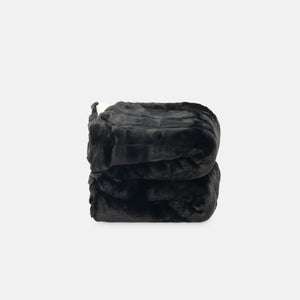 small folded minimink ebony faux fur blanket on cream background