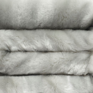 close up view of silver faux fur blanket