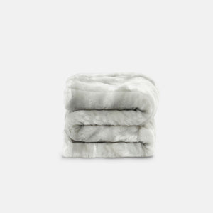 small folded minimink silver faux fur blanket on cream background