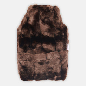 minimink faux fur hot water bottle cover in chocolate on cream background