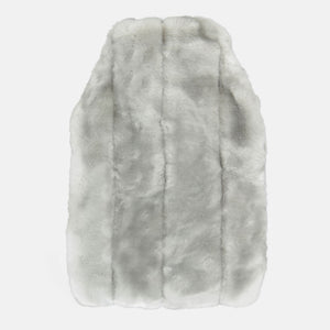 minimink faux fur hot water bottle cover in silver on cream background