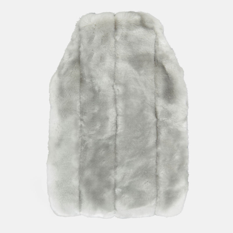 minimink faux fur hot water bottle cover in silver on cream background