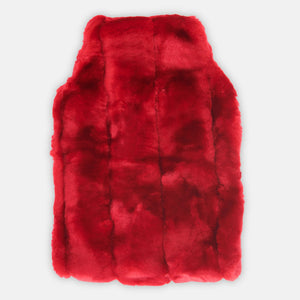 minimink faux fur hot water bottle cover in cherry red on cream background