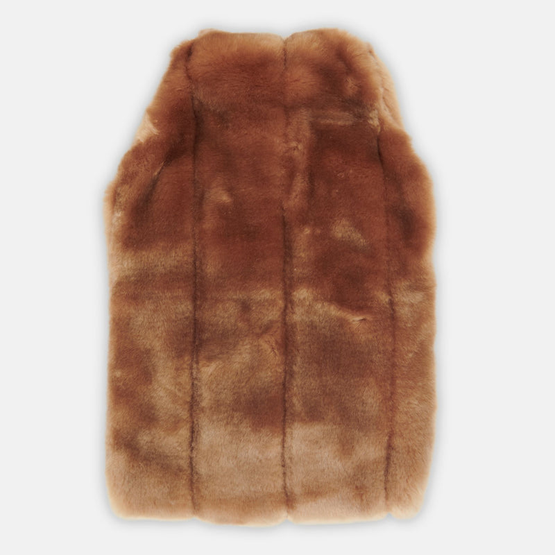 minimink faux fur hot water bottle cover in honey on cream background